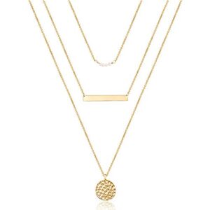 Turandoss Dainty Layered Choker Necklace, Handmade 14K Gold Plated Y Pendant Necklace Multilayer Bar Disc Necklace Adjustable Layering Choker Necklaces for Women