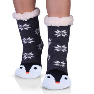 Jeasona Women’s Fuzzy Slipper Socks With Grippers Cozy Warm Cute Animal Gifts